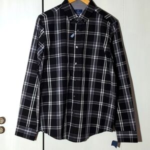 George-NWT  Mens Longsleeve Black white Plaid Button front Shirt Sz.Medium